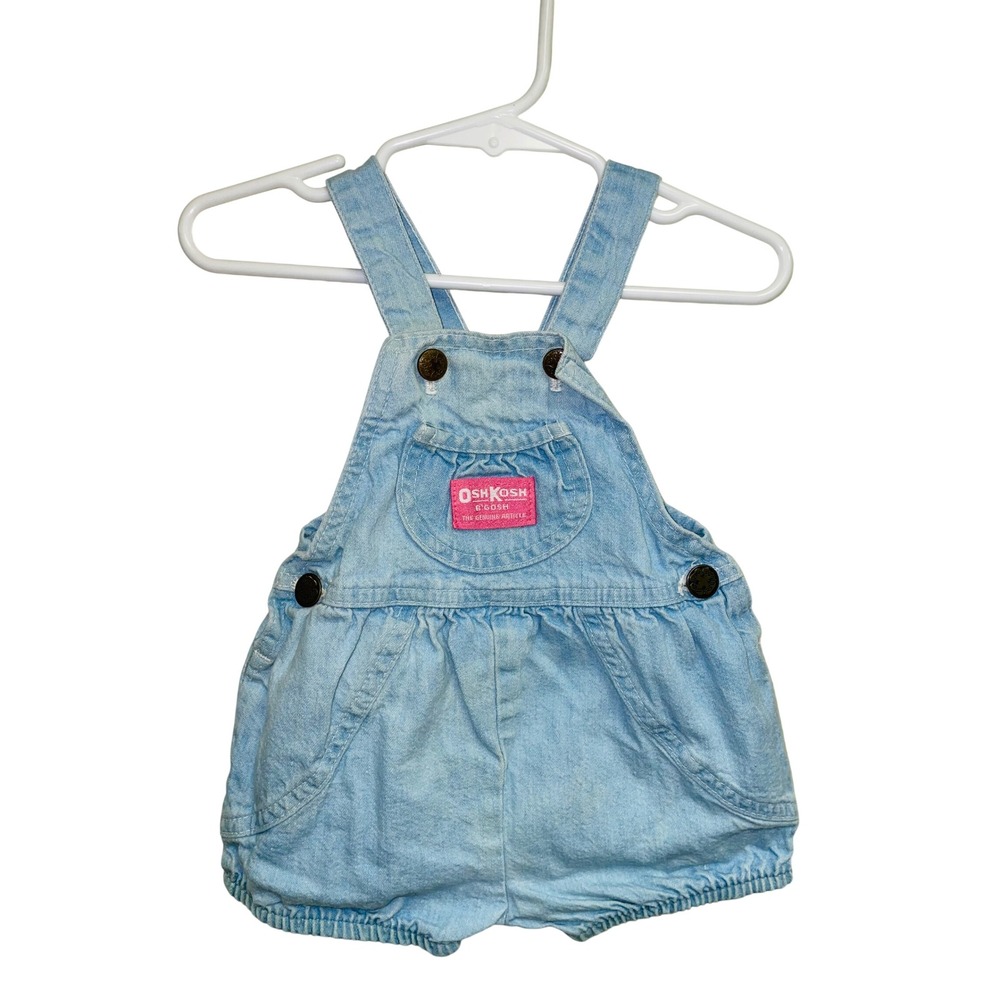 OshKosh B'gosh Denim Shortalls Blue Ice Cream Patch Kids 12 Months Vintage
